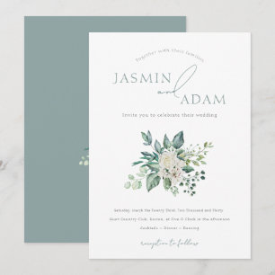 Convite Casamento Botânico Elegante em Verde Sage