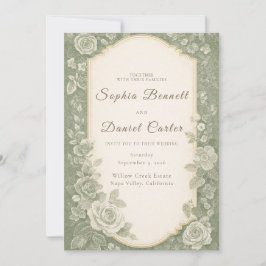 Convite Casamento Botânico Elegante em Verde Sage