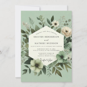 Convite Casamento Botânico Elegante em Verde Sálvia
