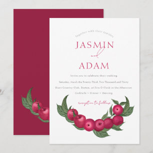 Convite Casamento Botânico Elegante em Vermelho Cranberry