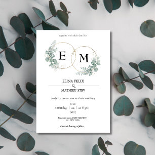 Convite Casamento botânico Elegante Eucalyptus Monograma