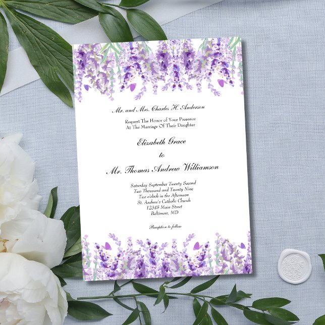Convite Casamento Botânico Elegante Floral lavanda (Lavender Floral Botanical Elegant Watercolor Wedding Invitation)