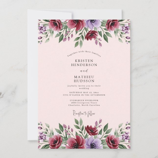Convite Casamento Botânico Elegante Marrom (Frente)