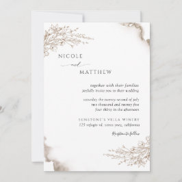 Convite Casamento Botânico Elegante, Terrestre Tones Water