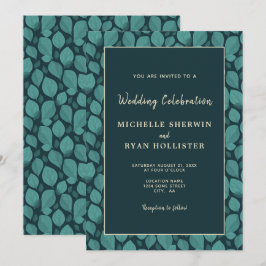 Convite Casamento Botânico Elegante Turquoise Leaf Pattern