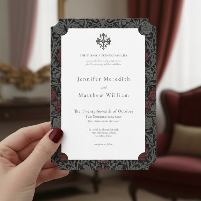 Convite Casamento Botânico Elegante Vintage Gótica (Elegant Vintage Gothic Moody Botanical Wedding Invitation)