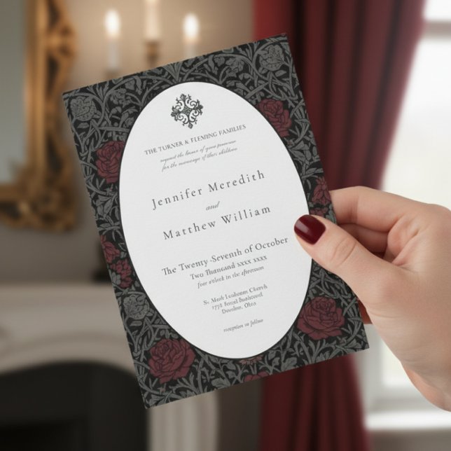 Convite Casamento Botânico Elegante Vintage Gótica (Elegant Vintage Gothic Moody Botanical Wedding Invitation)