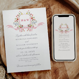 Convite Casamento Botânico em Aquarela Regência com Crista