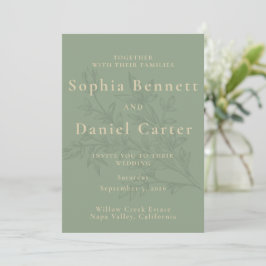 Convite Casamento Botânico em Verde Sage Minimalista