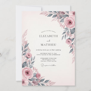Convite Casamento Botânico Enfeitiçante Rosa Empoeirado