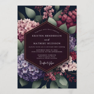 Convite Casamento Botânico Escuro Borgonha
