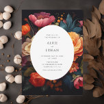 Convite Casamento Botânico Escuro de Sangue Vibrante<br><div class="desc">Convide elegância e vibração para seu dia especial com nosso Convite para Casamento de Jardim. Este belo design apresenta um espantoso conjunto de florescentes coloridos colocados contra um fundo escuro impressionante, criando um contraste cativante. Encerrado dentro de um quadro oval elegante, o texto do convite é belamente apresentado em uma...</div>