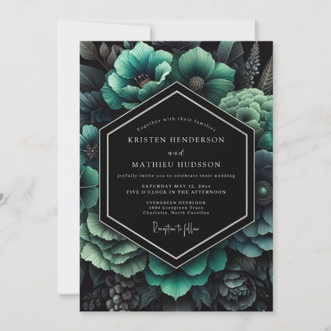Convite Casamento Botânico Esmeralda Sombrio (Frente)