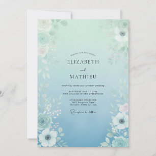 Convite Casamento Botânico Etéreo Aqua