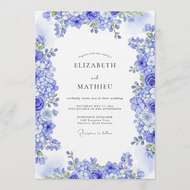 Convite Casamento Botânico Etéreo Azul (Frente)