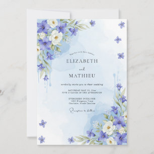 Convite Casamento Botânico Etéreo Azul Centáurea