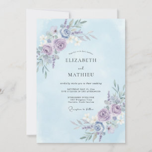 Convite Casamento Botânico Etéreo Azul Claro