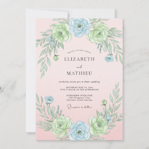 Convite Casamento Botânico Etéreo Azul Pó