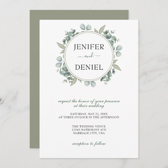 Convite Casamento Botânico Eucalyptus Greenery (Frente/Verso)