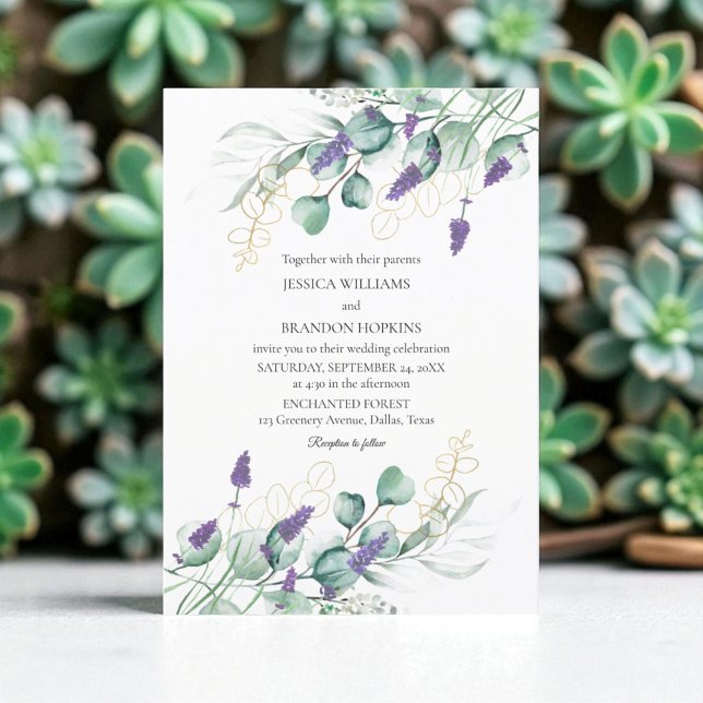 Convite Casamento Botânico Eucalyptus Lavanda Greenery (Criador carregado)