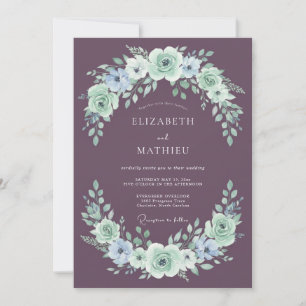 Convite Casamento Botânico Exquisito em Bege Roxo