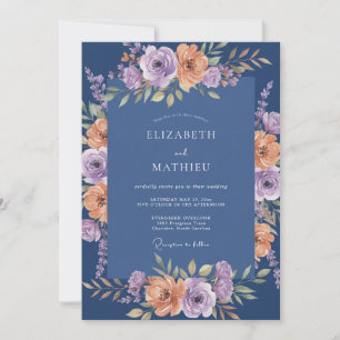 Convite Casamento Botânico Exuberante Azul Marinho