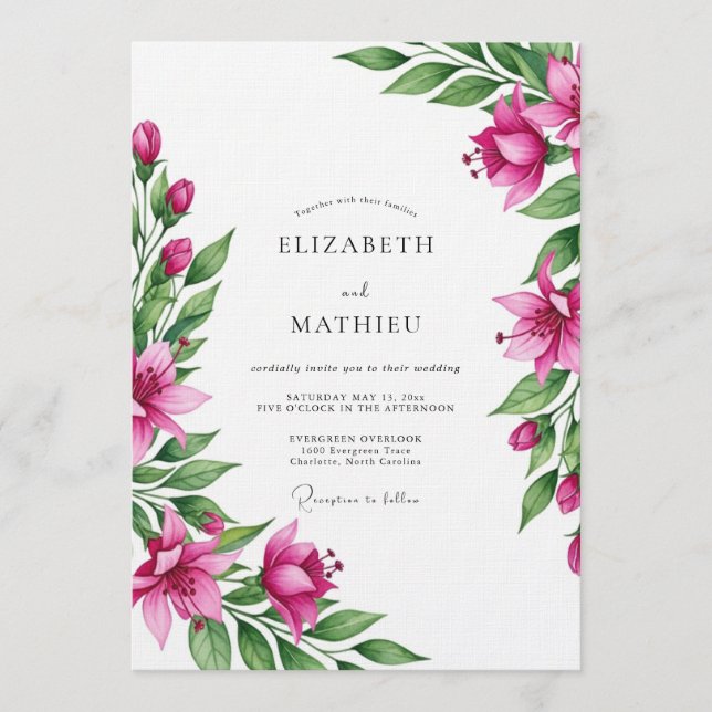 Convite Casamento Botânico Exuberante Magenta (Frente)