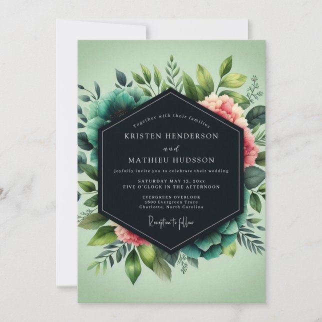 Convite Casamento Botânico Exuberante Sage (Frente)