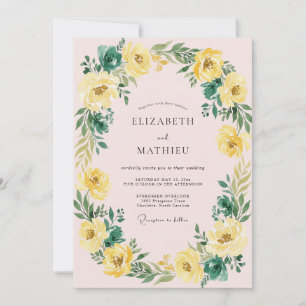Convite Casamento Botânico Feliz em Amarelo Dourado