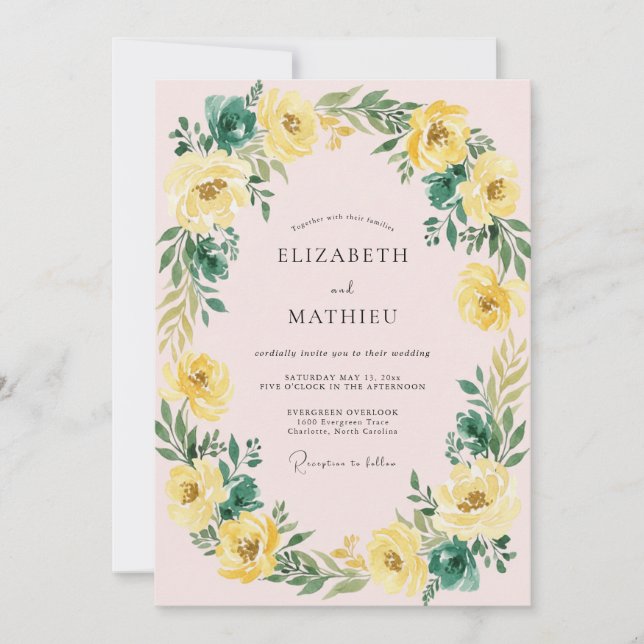 Convite Casamento Botânico Feliz em Amarelo Dourado (Frente)