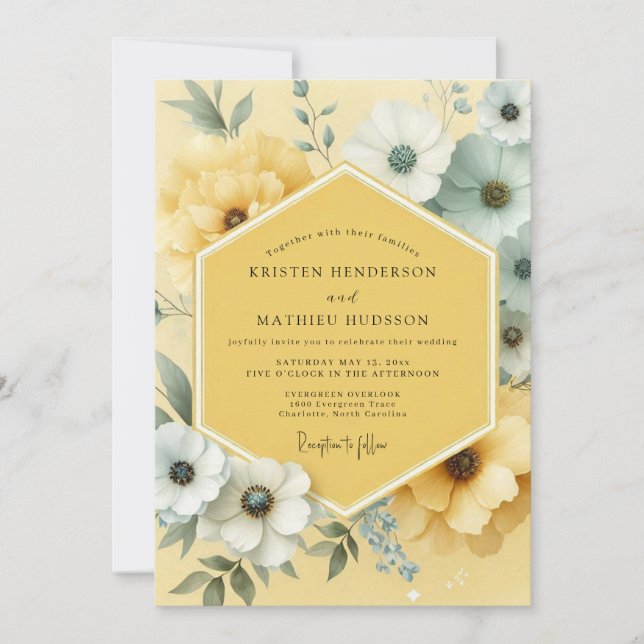 Convite Casamento Botânico Flor de Amarelo (Frente)