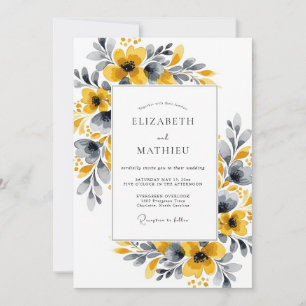 Convite Casamento Botânico Floral Amarelo Mostarda