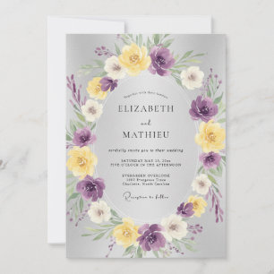 Convite Casamento Botânico Floral Amarelo Roxo