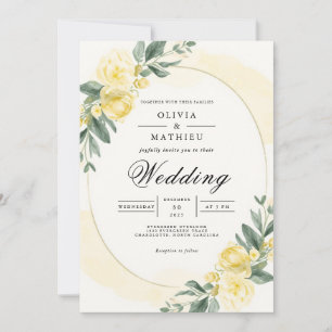 Convite Casamento Botânico Floral Amarelo Suave