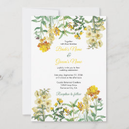 Convite Casamento Botânico Floral Amarelo Vintage