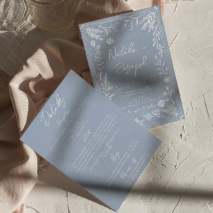 Convite Casamento Botânico Floral Azul Boho Tudo Em Um