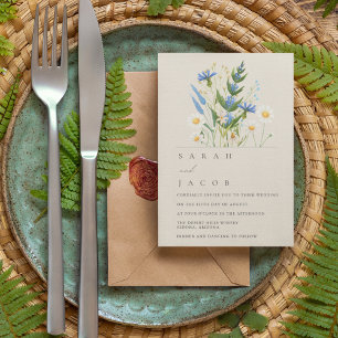 Convite Casamento Botânico Floral Azul de Margaridas de Ve