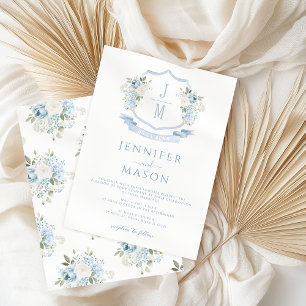Convite Casamento Botânico Floral Azul Vitoriano Francês