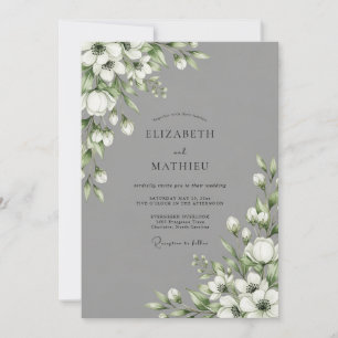 Convite Casamento Botânico Floral Branco Cinza