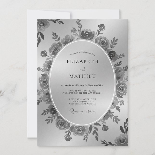 Convite Casamento Botânico Floral Carbonizado (Frente)