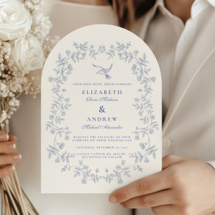 Convite Casamento Botânico Floral Chinoiserie Azul