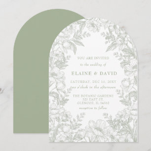 Convite Casamento Botânico Floral Chinoiserie Sage Elegant