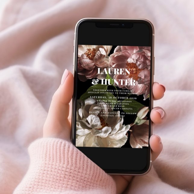 Convite Casamento Botânico Floral Cor-de-Rosa Moderno Em (Criador carregado)