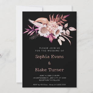 Convite Casamento Botânico Floral Country Moderno Preto