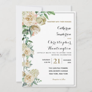 Convite Casamento Botânico Floral de Aquarela Elegante