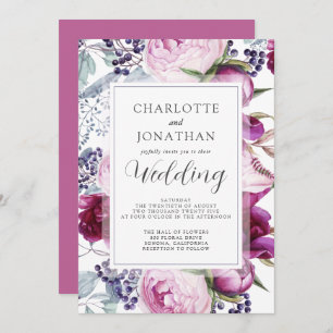 Convite Casamento Botânico Floral de Aquarela Elegante Inv