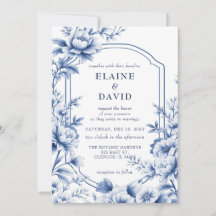 Casamento Botânico Floral de Chinoiserie Azul Eleg