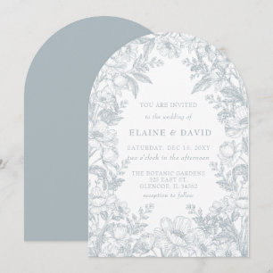 Convite Casamento Botânico Floral de Chinoiserie Azul Eleg