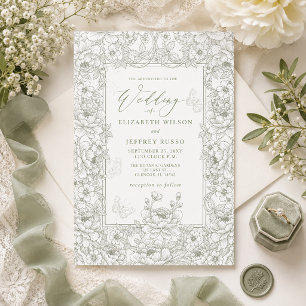 Convite Casamento Botânico Floral de Chinoiserie Elegante