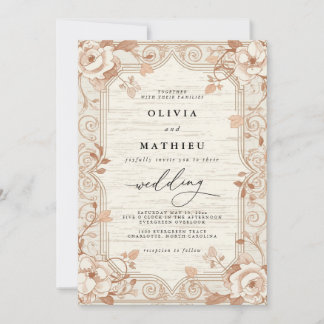 Convite Casamento Botânico Floral de Creme Elegante